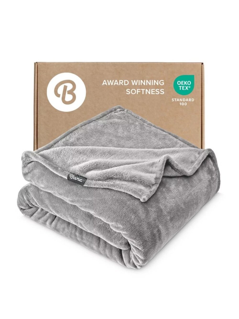 Bare Home Queen Fleece Blanket Light Gray Ultra Soft Microplush 90" x 90"